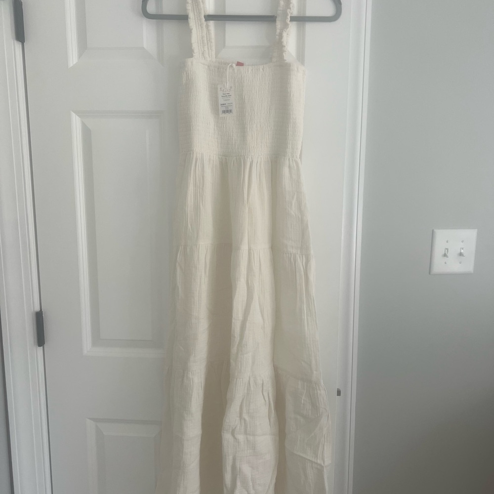 Marine Layer Cream Selene Smocked tiered maxi dress